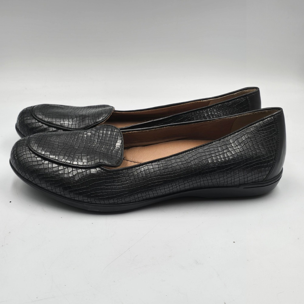 Dansko Flats Womens 41 Olivia Black Croc Embossed Leather Slip On Loafer Comfort